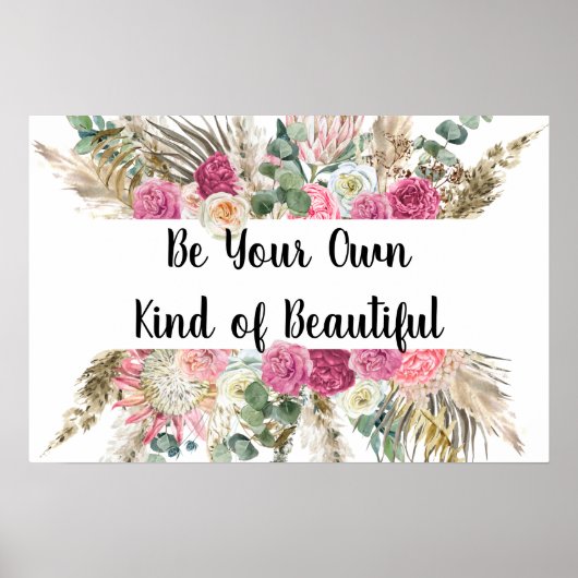 Gepersonaliseerde Motivatie Quote Roze Bloemen Poster (Voorkant)
