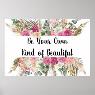 Gepersonaliseerde Motiverende Spreuk Roze Bloemen Poster