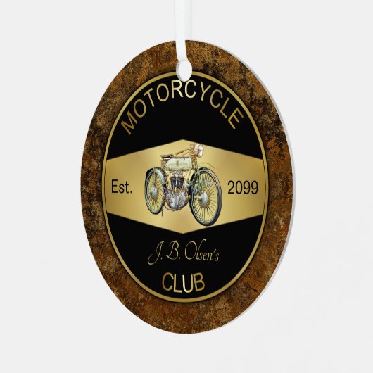 Gepersonaliseerde motorclub Zwart & Goud Metalen Ornament (Voorkant links)