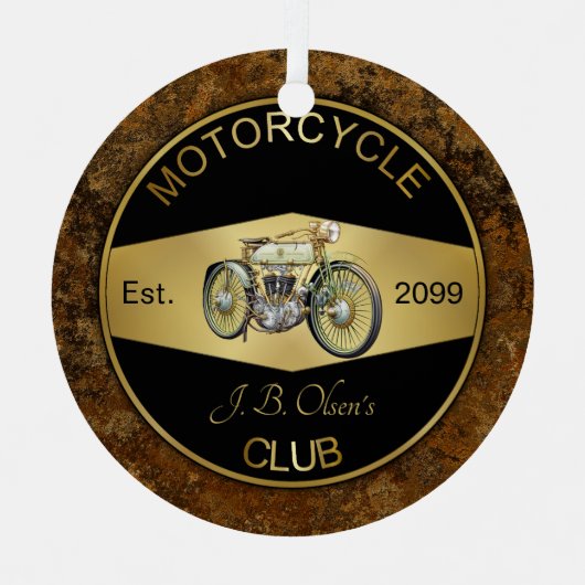 Gepersonaliseerde motorclub Zwart & Goud Metalen Ornament (Voorkant)
