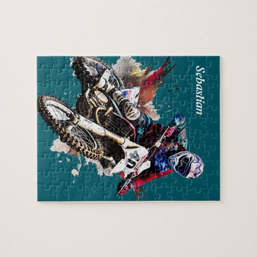 Gepersonaliseerde motorcross legpuzzel (Horizontaal)