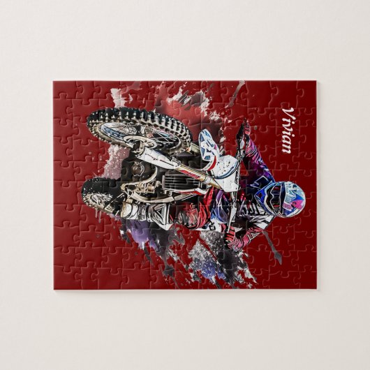 Gepersonaliseerde motorcross legpuzzel (Horizontaal)