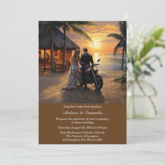 Gepersonaliseerde motorfiets bruiloft kaart (Staand voorkant)