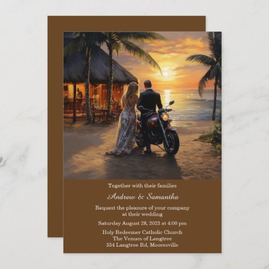 Gepersonaliseerde motorfiets bruiloft kaart (Voorkant / Achterkant)