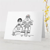 Gepersonaliseerde motorfiets + zijspan bruiloft kaart (Gele Bloem)