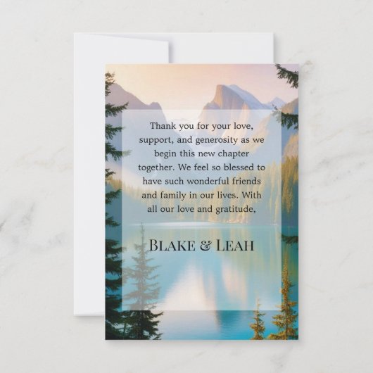 Gepersonaliseerde Mountain Lake bruiloft dank u ka Bedankkaart (Achterkant)