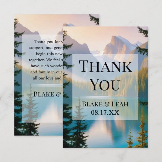 Gepersonaliseerde Mountain Lake bruiloft dank u ka Bedankkaart (Voorkant / Achterkant)