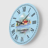 Gepersonaliseerde Mountain Lake Family Natuur Scen Grote Klok (Hoek)