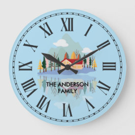 Gepersonaliseerde Mountain Lake Family Natuur Scen Grote Klok