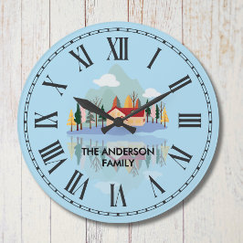 Gepersonaliseerde Mountain Lake Family Natuur Scen Grote Klok