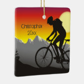 Gepersonaliseerde mountainbike-fietskerst keramisch ornament (Rechts)