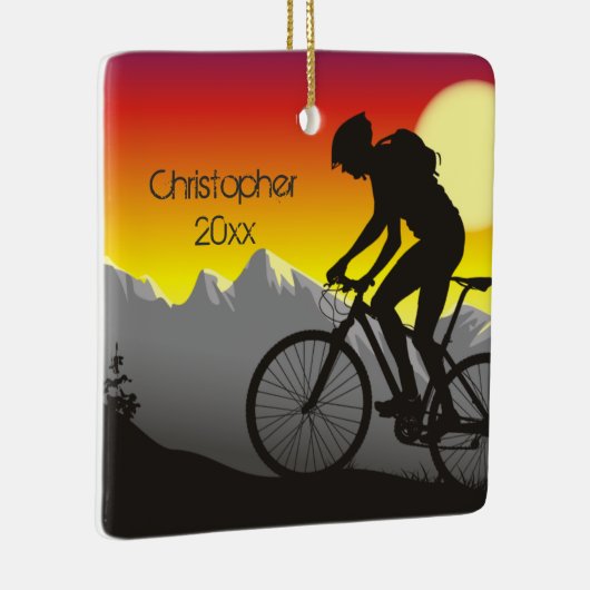 Gepersonaliseerde mountainbike-fietskerst keramisch ornament (Rechts)