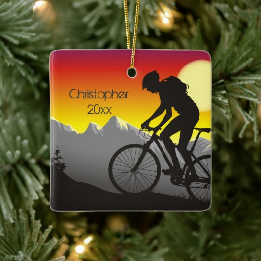Gepersonaliseerde mountainbike-fietskerst keramisch ornament (Boom)
