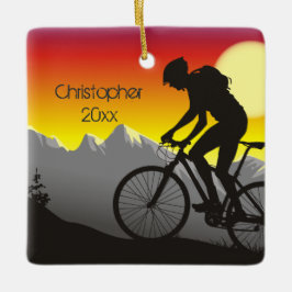 Gepersonaliseerde mountainbike-fietskerst keramisch ornament