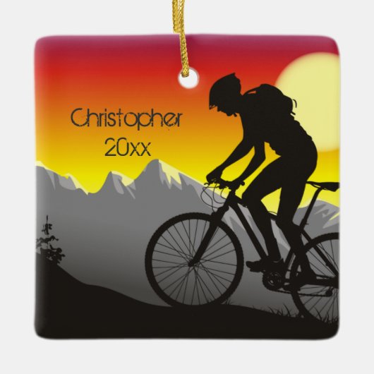 Gepersonaliseerde mountainbike-fietskerst keramisch ornament (Voorkant)