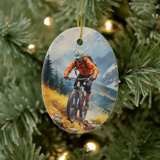 Gepersonaliseerde mountainbike-fietskerst keramisch ornament (Boom)