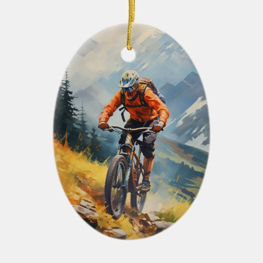 Gepersonaliseerde mountainbike-fietskerst keramisch ornament (Voorkant)