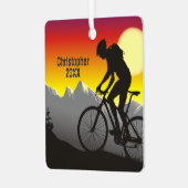 Gepersonaliseerde mountainbike-fietskerst metalen ornament (Voorkant links)