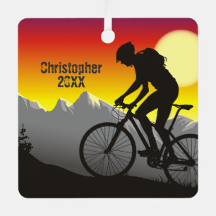 Gepersonaliseerde mountainbike-fietskerst metalen ornament