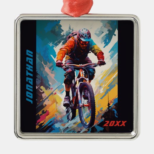 Gepersonaliseerde mountainbike-fietskerst metalen ornament (Voorkant)