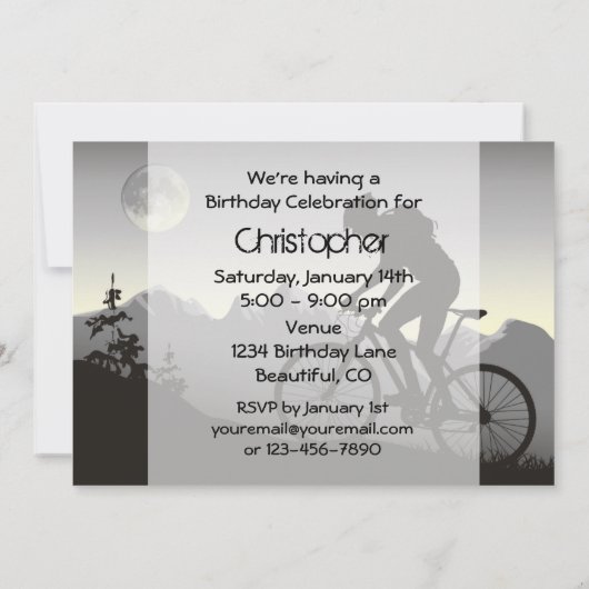 Gepersonaliseerde Mountainbiker en Moon Verjaardag Kaart (Achterkant)