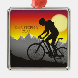 Gepersonaliseerde mountainbiker - Kerstmis Metalen Ornament