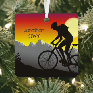 Gepersonaliseerde mountainbikkerst metalen ornament