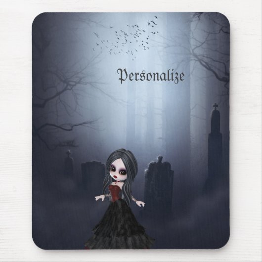 Gepersonaliseerde Mousepad. Cute Gothic Girl in Gr Muismat (Voorkant)