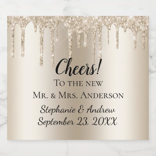 Gepersonaliseerde Mousserende Wijn Dripping Glitte Sparkling Wijnetiket (Enkel label)