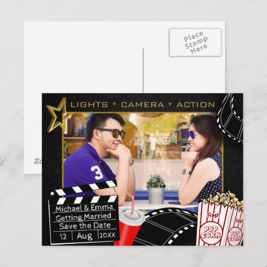 Gepersonaliseerde Movie Star Sla de datum op Aankondigingskaart (Voorkant / Achterkant)