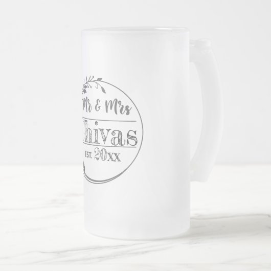 Gepersonaliseerde Mr en Mrs Beer Mok, huwelijksgun Matglas Bierpul (Voorkant rechts)