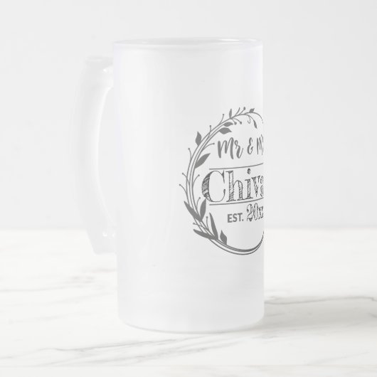 Gepersonaliseerde Mr en Mrs Beer Mok, huwelijksgun Matglas Bierpul (Voorkant links)