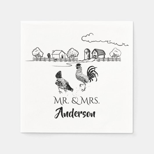 Gepersonaliseerde Mr en Mrs Chicken Boerderij Wedd Servet (Voorkant)