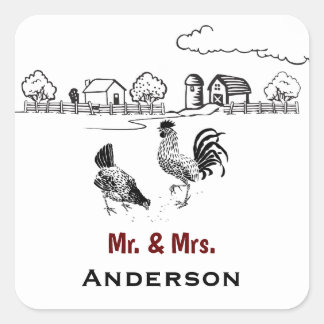 Gepersonaliseerde Mr en Mrs Chicken Boerderij Wedd Vierkante Sticker