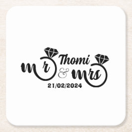Gepersonaliseerde Mr en Mrs Elegant Wedding Kartonnen Onderzetters