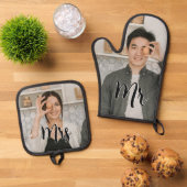 Gepersonaliseerde Mr en Mrs Foto Ovenwant & Pannenlap Set (Top down)
