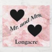 Gepersonaliseerde Mr en Mrs Hearts Black White Sparkling Wijnetiket (Enkel label)