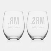 Gepersonaliseerde MR en MRS Naam Bruiloft Pas getr Wijnglas Zonder Voet (Achterkant)