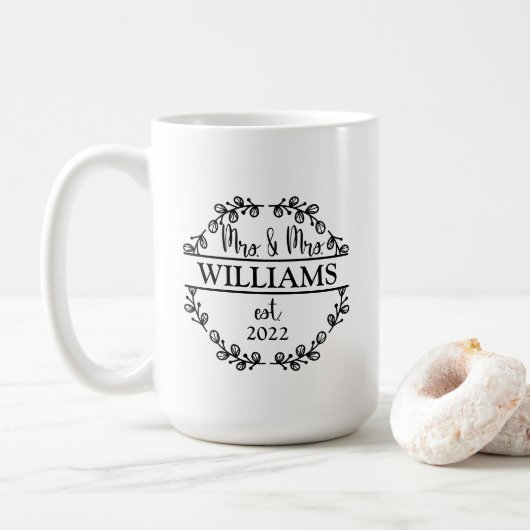 Gepersonaliseerde Mr en Mrs Pas getrouwd Koffiemok (Met donut)