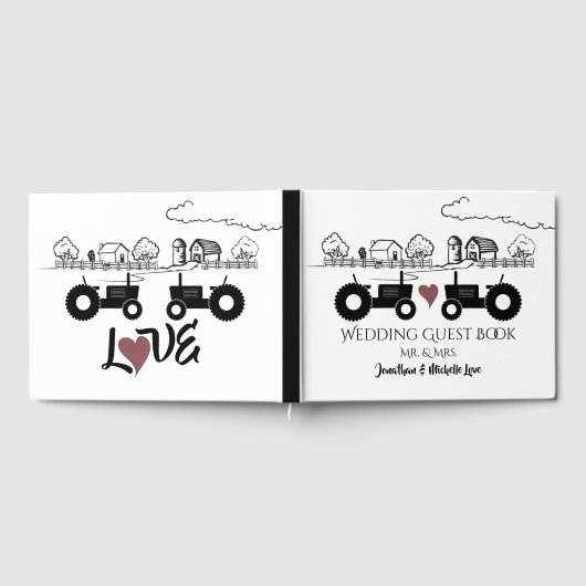 Gepersonaliseerde Mr en Mrs Tractors in LOVE Weddi Gastenboek (Volledig)