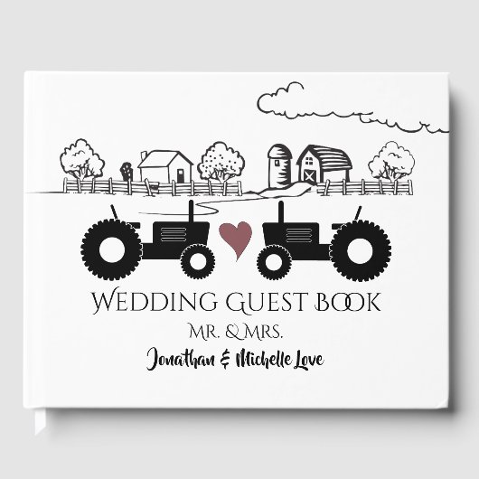 Gepersonaliseerde Mr en Mrs Tractors in LOVE Weddi Gastenboek (Voorkant)