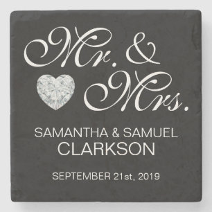 Gepersonaliseerde MR en MRS White Black Wedding Fa Stenen Onderzetter