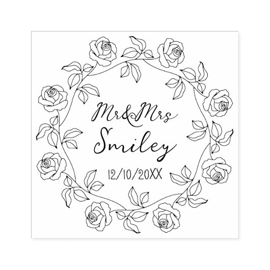 Gepersonaliseerde Mr&Mrs bruiloft met Roos krans Rubberstempel (Afrduk)