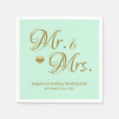 Gepersonaliseerde Mr & Mrs Mint Green Gold bruilof Servetten (Voorkant)