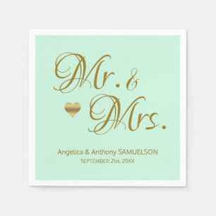Gepersonaliseerde Mr & Mrs Mint Green Gold bruilof Servetten