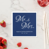 Gepersonaliseerde Mr. & Mrs. Navy Blauw Wit Huweli Servet (Insitu)
