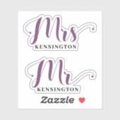 Gepersonaliseerde Mr. Mrs. Pas getrouwd Typografie Sticker (Vel)