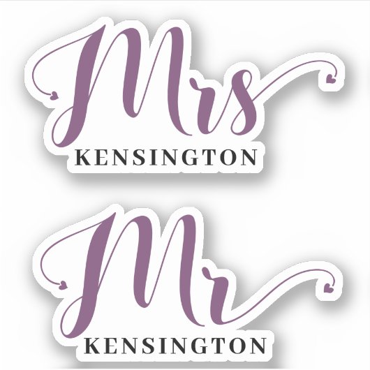 Gepersonaliseerde Mr. Mrs. Pas getrouwd Typografie Sticker (Voorkant)