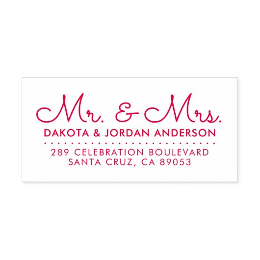 Gepersonaliseerde Mr & Mrs Script Bruiloft Retoura Zelfinktende Stempel (Design)