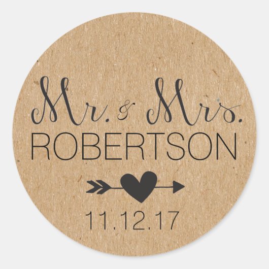 Gepersonaliseerde Mr & Mrs Stickers- Trouwgunsten Ronde Sticker (Voorkant)